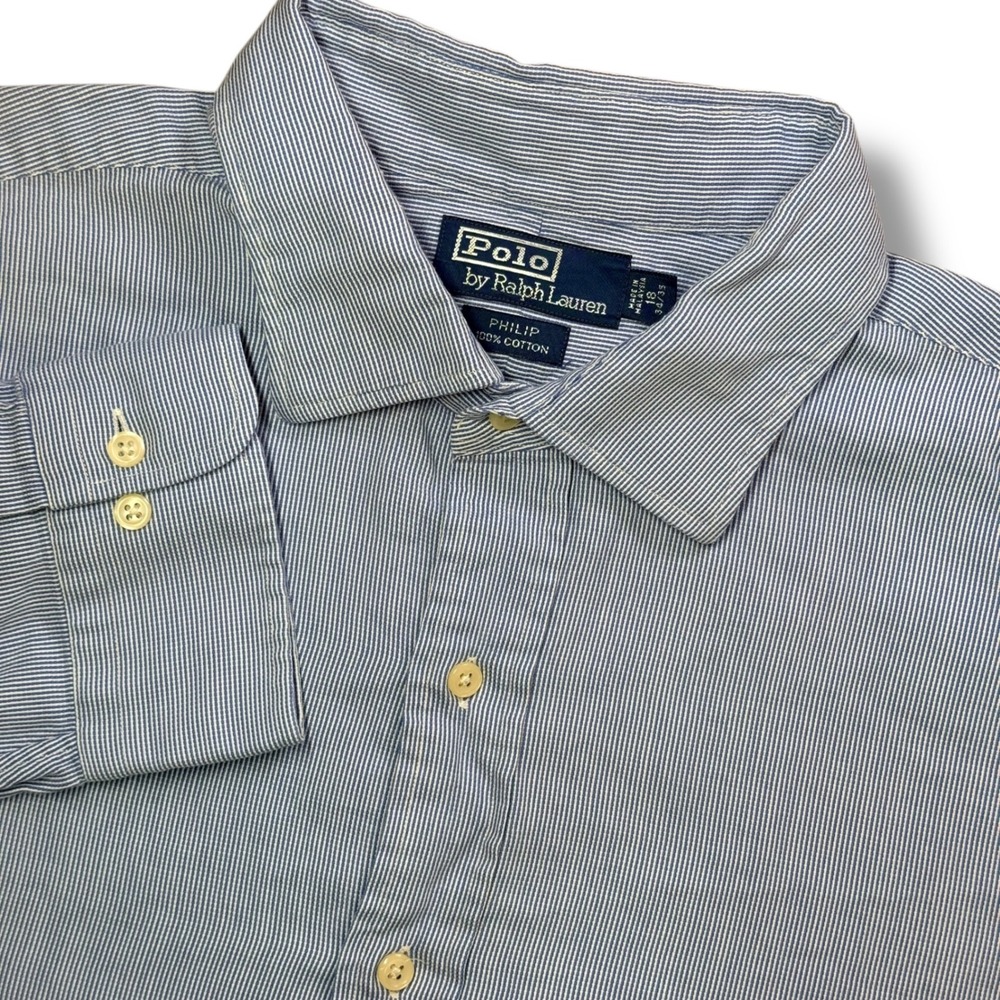 Vintage Polo Ralph Lauren Button Down Men 18 XXL Blue Philip Micro Stripe Shirt